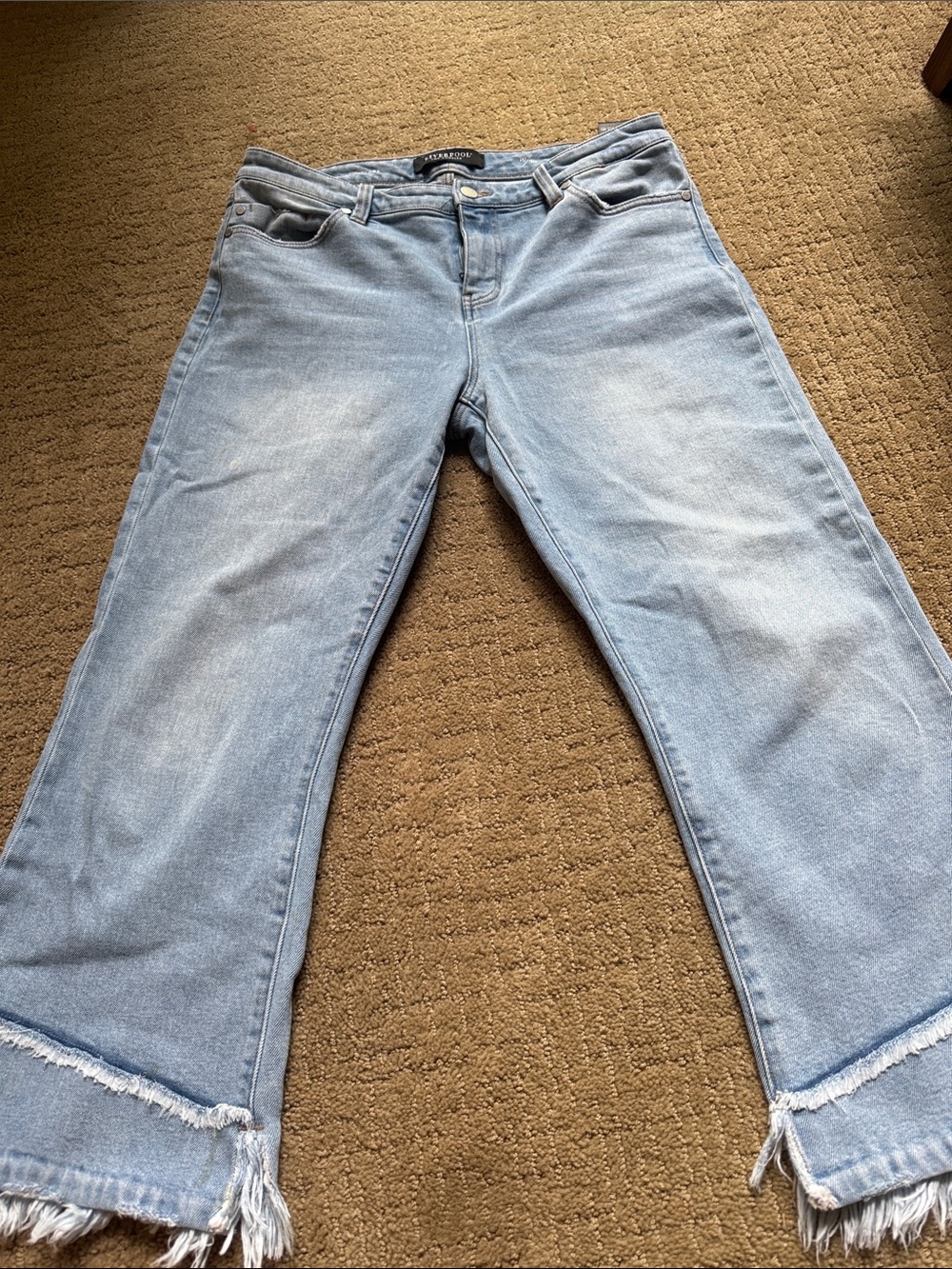 Liverpool Light Blue Frayed Hem Wide Leg Jeans